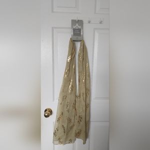 Gold Scarf with Gold Feather Pattern